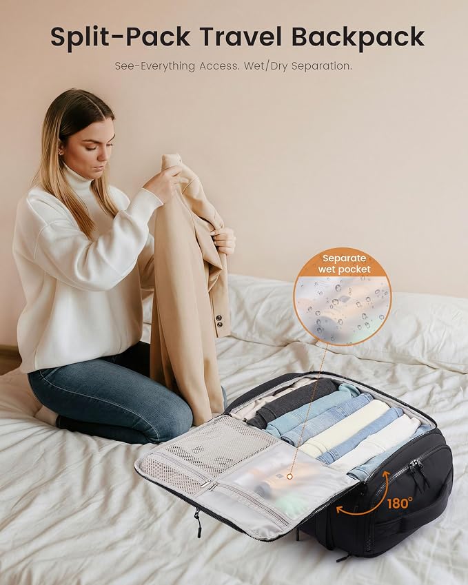 LOVEVOOK Travel Backpack for Women & Men, 40L TSA Approved Carry On Backpack with 3 Packing Cubes, Waterproof Weekender Overnight Bag, Business Travel Essentials, Beige-Black-Orange - Image 7