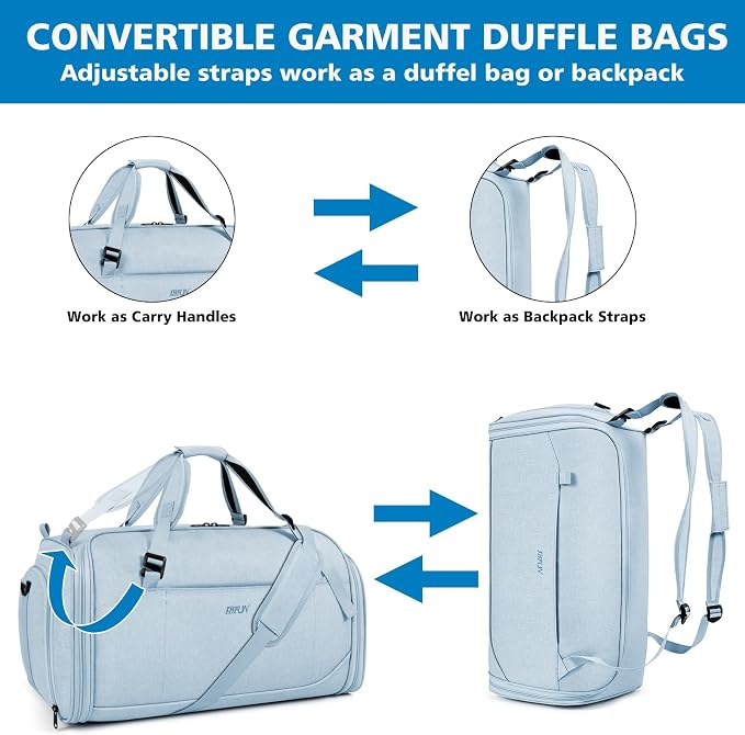 Convertible Garment Bags for Travel - Carry on Garment Duffle Bag with Backpack Straps for Men Women, 4 in 1 Large Travel Duffel Bags with Shoes Compartment Hanging Suit Dress Weekender Bag 3pcs Set - Image 7