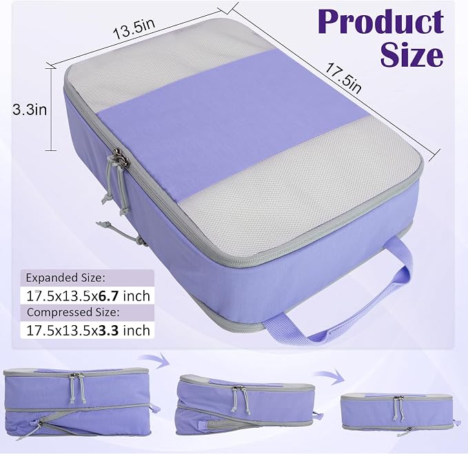 Extra Large Compression Packing Cubes, 2 Set Compression bags for Travel Packing Organizer, Expandable Compression Cubes for Travel, Purple Mesh - Image 4