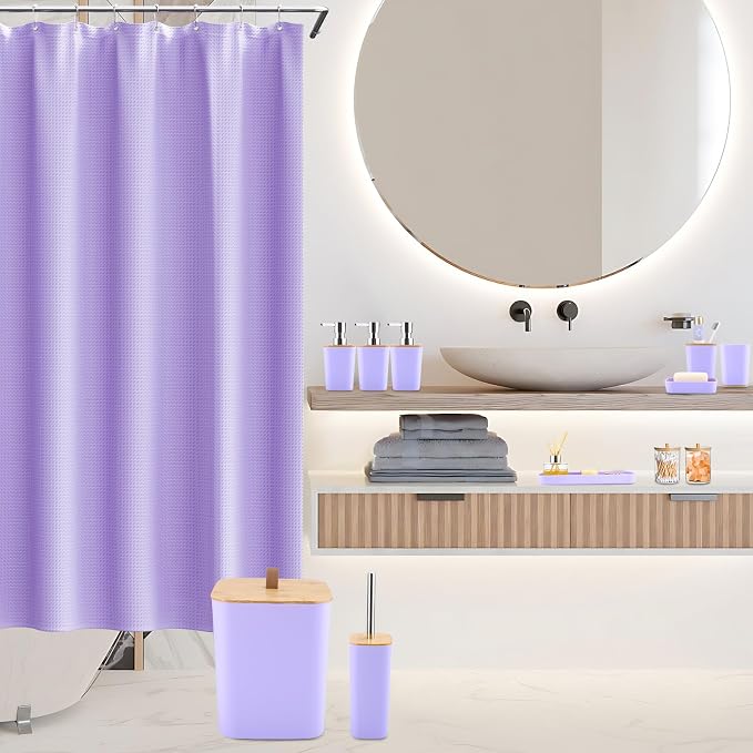 XLHOMO Bathroom Sets with Shower Curtain and Rugs, 27PCS Purple Bathroom Accessories Set with Trash Can, Purple Shower Curtain Set, No Slip Super Absorbent Bathroom Rugs - Image 6