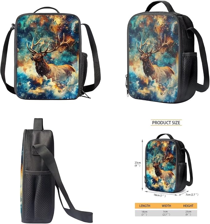 17 Inch Animal Print School Backpack And Lunch Box Set for Kids Lightweight Dreamlike Galaxy Deer Backpack for Boys Girl Sturdy School Bag with Insulated Lunchbox Pencil Case Student Bookbag - Image 5