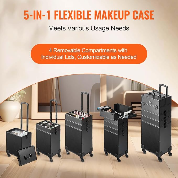 VEVOR Makeup Train Case Professional Makeup Storage Organizer Box Make Up Carrier for Women and Girls - Image 3