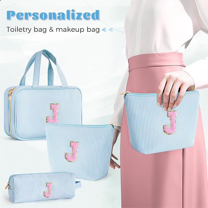 Gifts for Teen Girls Women - Travel Hanging Toiletry Bag & Makeup Bag - Personalized Initial Cosmetic Bag | Birthday Gift for Girl Trendy Stuff - Blue J - Image 4