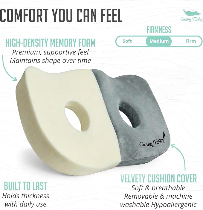Cushy Tushy Seat Cushion | Premium Foldable Sit Bone Cushion for Pressure Relief, Hip, Hamstrings & Sciatica Comfort | Butt Pillow | Ergonomic Ischial Tuberosity Support for Home, Office & Driving - Image 3