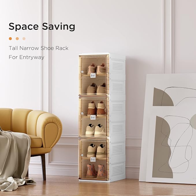 ANTBOX Shoe Organizer Storage Box, Portable Folding Shoe Rack for Closet with Magnetic Clear Door,Large Sneaker Cabinet Bins Sturdy Easy Assembly 6 Layers-6 Grids - Image 4