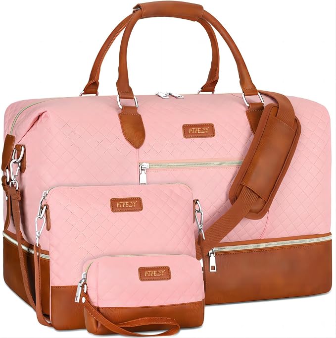 ITIEZY Weekender Overnight Bag for Women - Large Travel Duffel Bag with Shoe Compartment, Gym Duffel Bag Hospital Bag Carry On Tote Bags for Airplanes with Crossbody Bag Toiletry Bag 3Pcs Set by ITIEZY