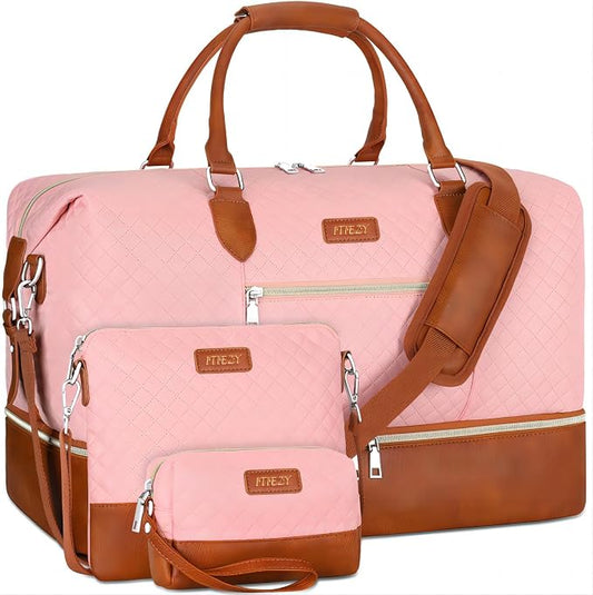 ITIEZY Weekender Overnight Bag for Women - Large Travel Duffel Bag with Shoe Compartment, Gym Duffel Bag Hospital Bag Carry On Tote Bags for Airplanes with Crossbody Bag Toiletry Bag 3Pcs Set by ITIEZY