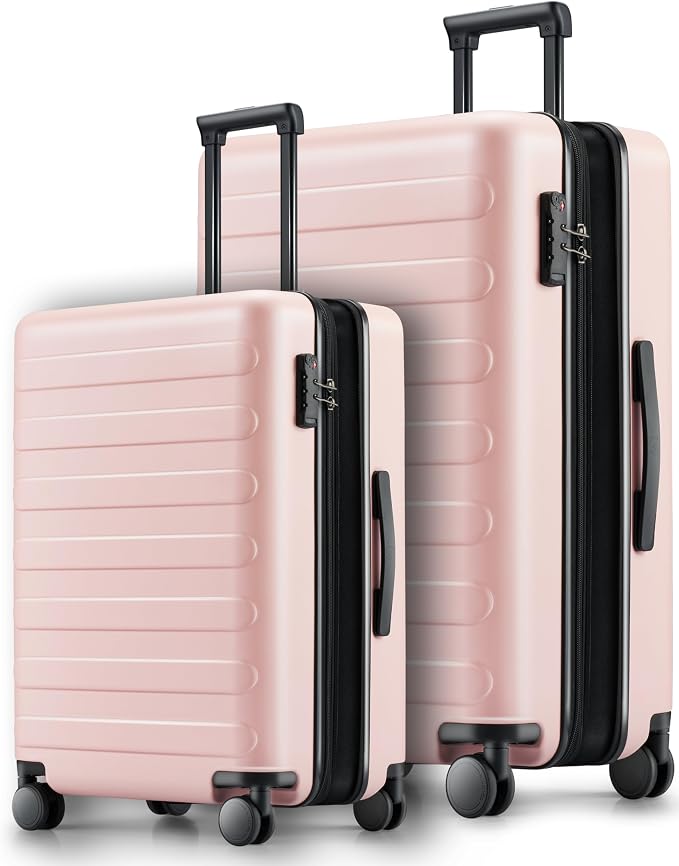 NINETYGO Luggage Sets 2 Piece, Carry On Luggage Airline Approved, Large Checked Luggage with Smooth Spinner Wheels, Expandable, Hard Shell PC Suitcase Sets, TSA Approved, 20in/28in (Pink, Rhine Max) by NINETYGO