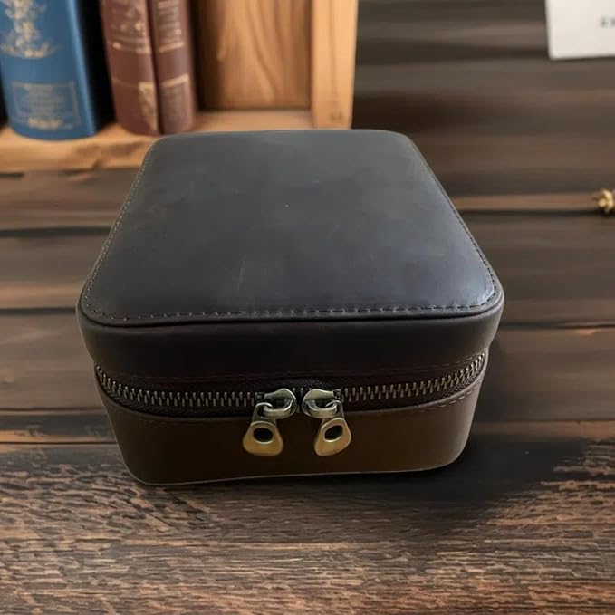 Watch Travel Case for Men, Genuine Leather Watch Case Travel Jewelry Case Vintage Travel Watch Box Handmaded Leather Watch Holder Cufflinks Box for Home Storage,Travel and Display - Image 6