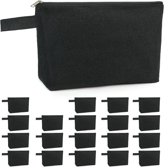 Koolmox 20 Pcs Canvas Zipper Pouches with Bottom, Bulk Blank Canvas Makeup Bags Multi-purpose Cotton Pouch for Pencil Bag Stationery Bag Print Paint Art Crafts Bags (Black, S, 9x4.7x1.5'') by Koolmox