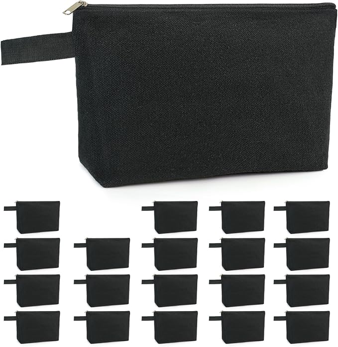 Koolmox 20 Pcs Canvas Zipper Pouches with Bottom, Bulk Blank Canvas Makeup Bags Multi-purpose Cotton Pouch for Pencil Bag Stationery Bag Print Paint Art Crafts Bags (Black, S, 9x4.7x1.5'') by Koolmox