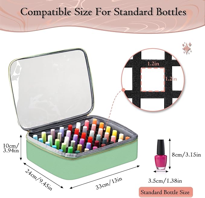 YOREPEK XL Nail Polish Organizer Bag Holds 96 to 100+ Bottles, Sage Breeze | Gel Polish Travel Case Bag with 2 Removable Pouches, Nail Storage Bag Fits Nail Supplies, UV lamp, Gifts for Manicurist Women - Image 3