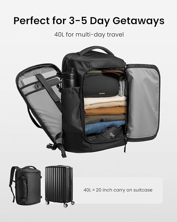 tomtoc 28/40L Travel Backpack, TSA Carry On/Personal Item Bag Flight Approved, Water-resistant Carry on Luggage, PFAS Free - Image 3