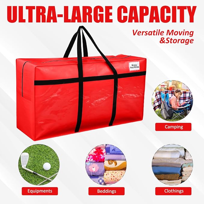 Windyun 4 Pack 57 Gallon Extra Large Moving Bags XXL Heavy Duty Storage Bag with Strong Zipper Handle Jumbo Big Tote Box Foldable for College Dorm Travel Clothes Duffle Blanket Pillow(Red) - Image 4