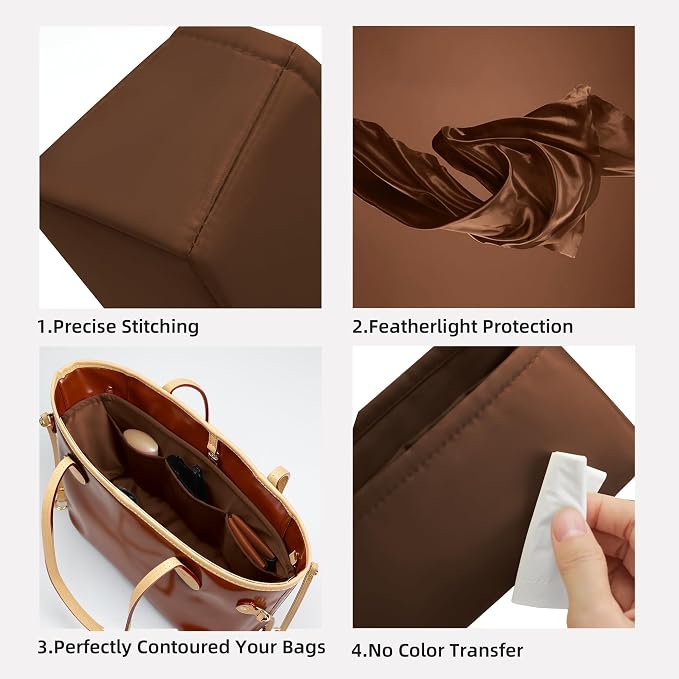 DGAZ Purse Organizer Insert Fits Neverfullbag BB/PM/MM/GM，Silk Bag Organizer，Luxury Handbag & Tote Shaper(Gold,BB) - Image 3