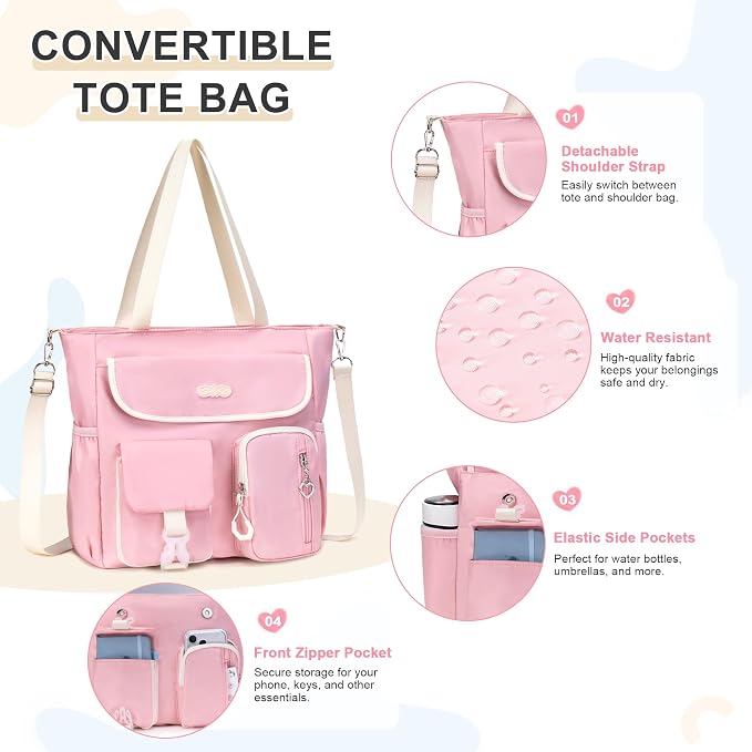 DIGOBAY Backpacks for Girls, 4PCS School Girls Backpack with Tote Bag Lunch Box Pencil Pouch for Teen Kids Elementary Primary Middle High College Travel School bag Bookbag Set, Pink - Image 3