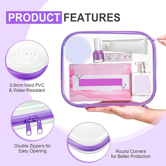 Sanwuta 6 Pcs Clear Hard Zipper Case Plastic Zipper Pouches Transparent Makeup Bag Pencil Case Pouches Toiletry Diaper Bag for Travel Toy Storage Organizer Bins(Purple,9.84 x 7.87 x 2 Inch) - Image 3