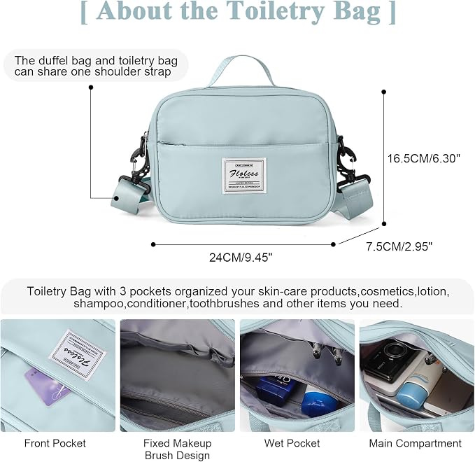Travel Duffel Bag with Shoes Compartment,Weekender Bags for Women Travel | Overnight Carry-On Bag with Toiletry Bag, For Spirit Airlines 18x14x8 Personal Item Bag - Image 4