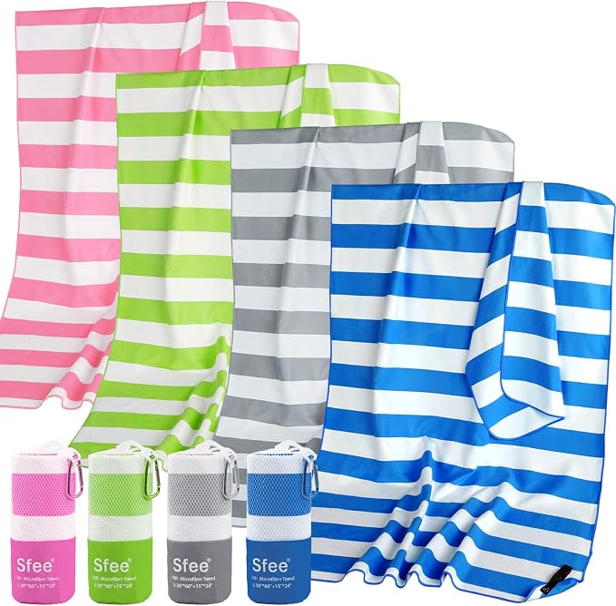 Sfee 4 Pack(8Pcs) Microfiber Travel Towel, Beach Towel Quick Dry Towel Camping Towel Super Absorbent Compact Lightweight Sports Towel Gym Towel Set for Beach, Gym, Hiking, Pool, Backpacking, Yoga by Sfee
