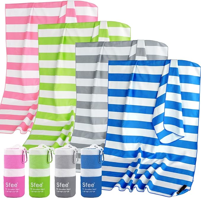 Sfee 4 Pack(8Pcs) Microfiber Travel Towel, Beach Towel Quick Dry Towel Camping Towel Super Absorbent Compact Lightweight Sports Gym Towels for Beach, Gym, Hiking, Pool, Backpacking, Bath, Yoga by Sfee
