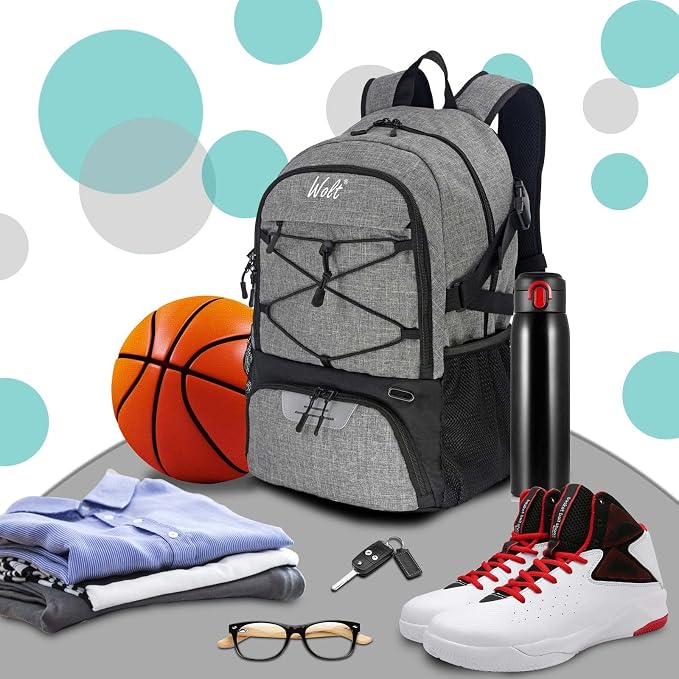 WOLT Basketball Backpack Large Sports Bag with Separate Ball Holder & Shoes Compartment, Best for Basketball, Soccer,Gym - Image 3