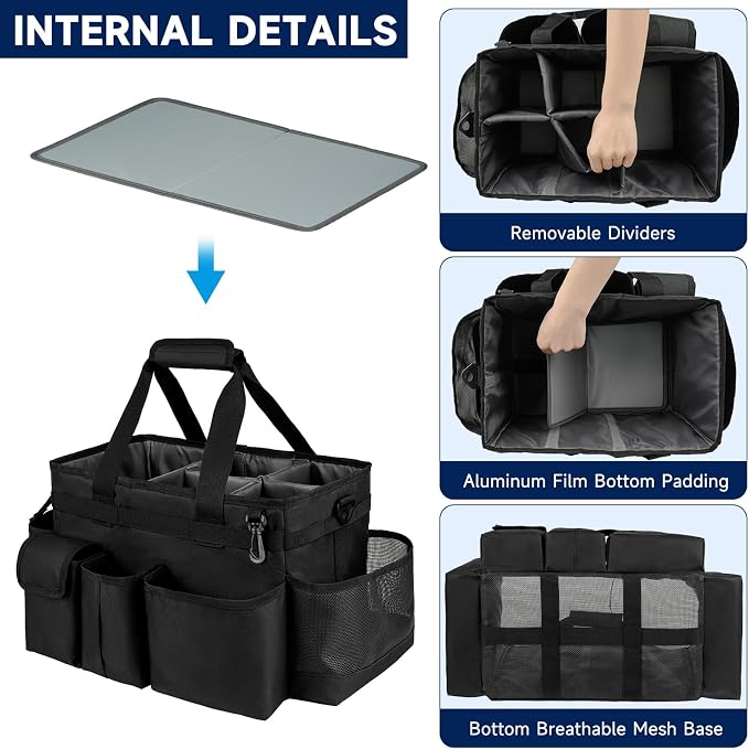 Cleaning Caddy Bag,Large Cleaning Supplies Organizer with Handle for Housekeepers, Black - Image 2