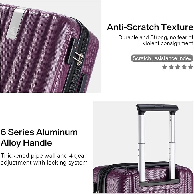 Hanke 20 Inch Expandable Carry on Luggage 22x14x9 Airline Approved Lightweight PC Hard Shell Suitcases with Wheels Tsa Luggage Rolling Suitcase Travel Luggage Bag for Weekender(Purple) - Image 6