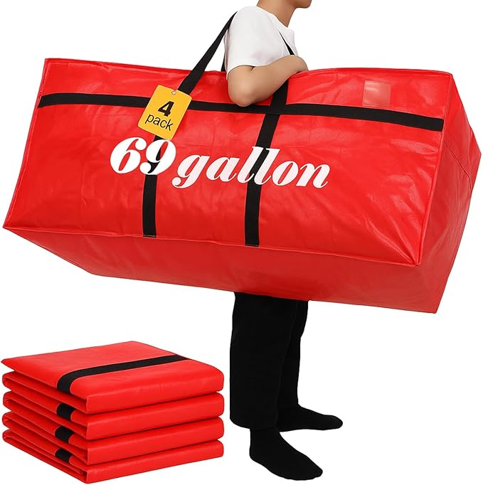 Windyun 4 Pack 69 Gallon Extra Large Moving Bags XXL Heavy Duty Storage Bag with Strong Zipper Handle Jumbo Big Tote Box Foldable for College Dorm Travel Clothes Duffle Blanket Pillow(Red) by Windyun