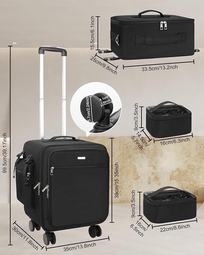 Relavel Rolling Makeup Case Professional Makeup Train Case, Rolling Makeup Kit Bag Makeup Artist Travel Bag with Wheels, Portable Travel Beauty Trolley Case for Cosmetology Storage(Black) - Image 4
