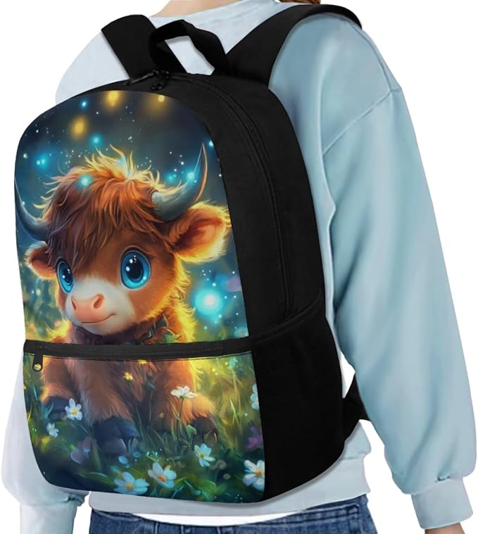 Cute Highland Cow Backpack for Girls Kids Backpack with Lunch Box Water Bottle Holder and Soft Pencil Case 4 PCS Set Sturdy Bookbag with Front Pocket 17 inch Lightweight Elementary School Bag - Image 2