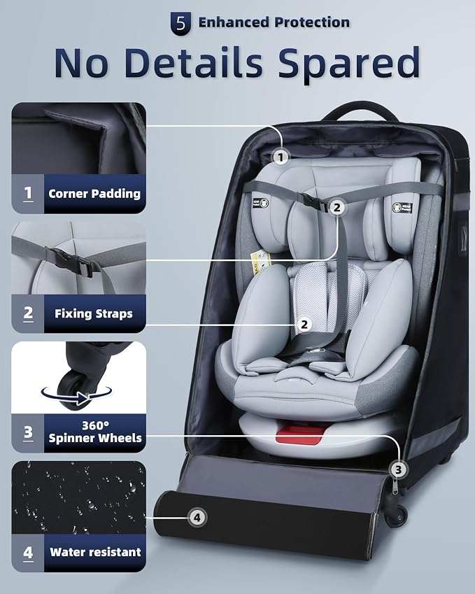 Car Seat Bag Backpack with Wheels for Air Travel Extra Large Padded Carseat Cover Carrier for Airplane Gate Check Bag - Image 6