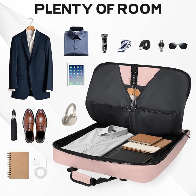 Goloni Garment Bag For Men Women Travel & Business,Hanging Clothes & Multiple Compartment,Waterproof Foldable Suit Bag Pink - Image 3