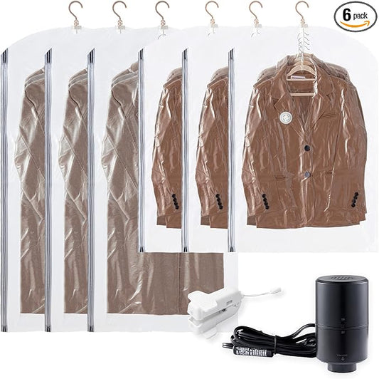 TAILI Hanging Vacuum Sealer Suction Space Saver Storage Bags for Clothes Travel with Electric Air Pump And Rolling Slide Clip for Coats, Closet Organizers, 3 Long 3 Short by TAILI