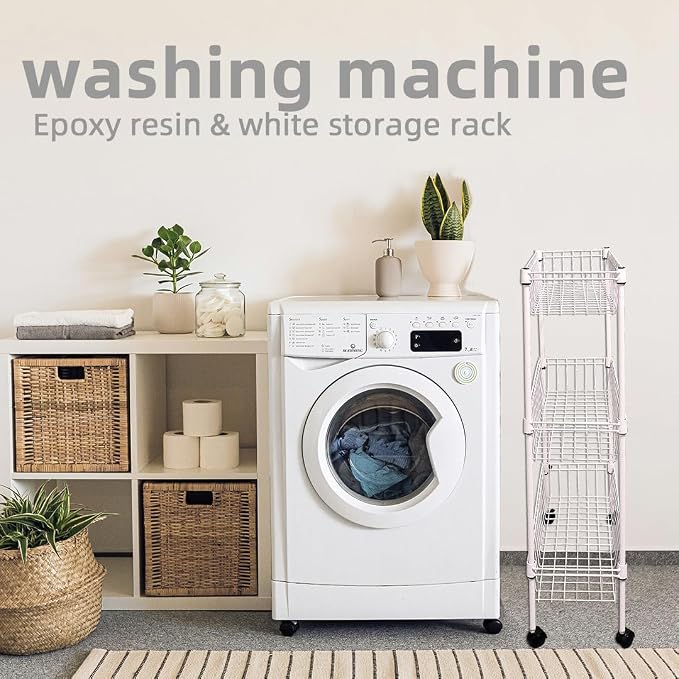 NSF white 3-layer storage rack, refrigerator crevice rack, washing machine crevice rack, laundry room dirty clothes storage, multifunctional household epoxy resin deep mesh basket - Image 5