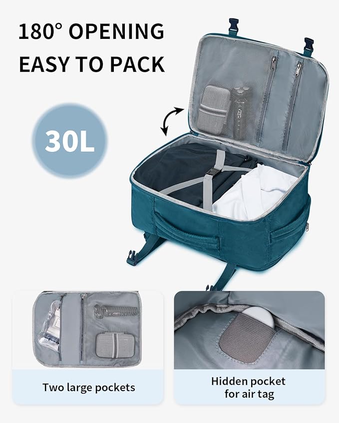 ECOHUB Travel Backpack for Men, 18x14x8 Frontier Airlines Personal Item Bag with Clear Toiletry Bag, Laptop Carry on Backpack with USB Port, Airline Approved Under Seat 14 Pockets, Blue Green - Image 4