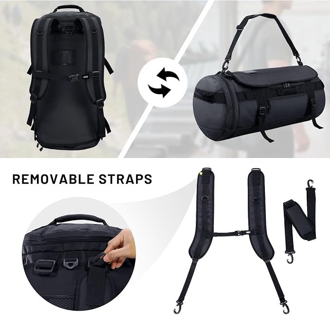 MIER Large Duffle Bag Backpack for Travel Camping Gym Sports, 45L/60L/90L | Water Resistant, Convertible Duffel, Detachable Backpack Straps, Shoe Compartment, Heavy-Duty Tarpaulin, 3 Sizes - Image 2