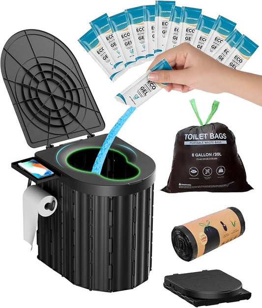 Portable Toilet with Urine Gel & Leak-Proof Bags – Odorless Camping Toilet for Adults & Kids, Outdoor Travel Potty with Ergonomic Design by Unknown