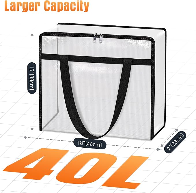 Clear Under Bed Storage Containers - 6 Pack Large Capacity Clothes Storage Bags with Lid & Sturdy Handles, Foldable Moving Bags, Clothing Organizer Totes for Bedding, Comforter, Sheet（40 L） - Image 2
