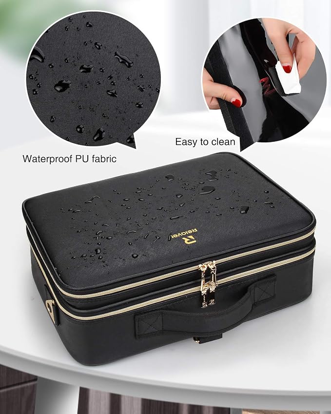 Relavel Makeup Case Large Makeup Bag Professional Train Case 16.5 inches Travel Cosmetic Organizer Brush Holder Waterproof Makeup Artist Storage Box, 3 Layer Large Capacity, with Adjustable Strap - Image 5