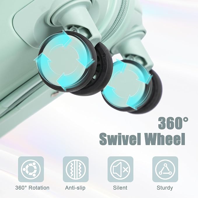 Gradient Color Suitcase 2-Piece Set, 20" Rotating Wheel Suitcase with 14" Cosmetic Case, Lightweight Durable Hardshell Luggage with 360° Spinner Wheels for Travel, Women & Girls (Mint Green) - Image 6
