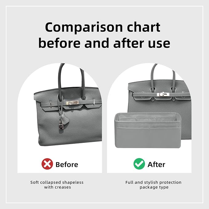 DGAZ Silk Purse Organizer Insert for Birkin Bag(Pearl gray,BK45) | Soft and Lightweight,Perfect Fit,Multi-pocket Storage,Bag Protector,Luxury Bag Care,Handmade,for Smooth Bag Organizer - Image 5