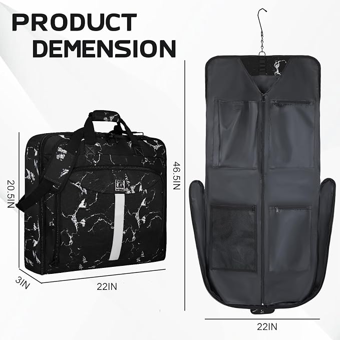 Goloni Garment Bag For Men Women Travel & Business,Hanging Clothes & Multiple Compartment,Waterproof Foldable Suit Bag Marble - Image 5