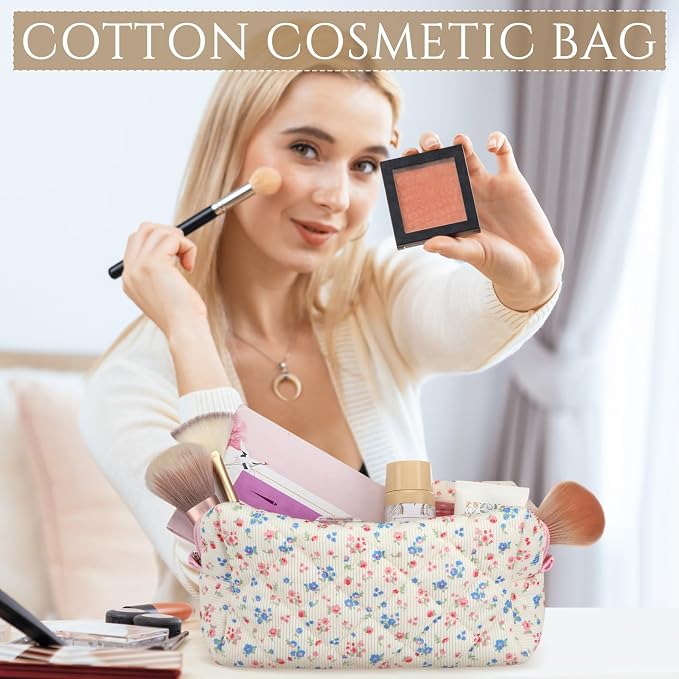 Paterr 10 Pcs Quilted Makeup Bag Bulk Cotton Floral Cosmetic Bag Women Girls Bridesmaid Gifts Cute Makeup Pouch Coquette Aesthetic Travel Toiletry Organizer(Pink Floral,7.87 x 4.72 x 3.15 Inches) - Image 7