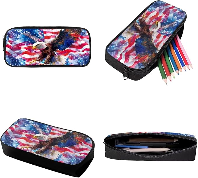 Lightning Eagle American Flag Print Backpack Set for Boys and Girls, Large Lightweight July 4th Students Schoolbag Set, Knapsack Set with Portable Lunch Box Pencil Case - Image 7