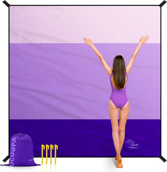 OCOOPA Extra Large Beach Blanket, Sand Free, Large Oversized Camping Mat, Comfortable Parachute Nylon, Cozy& Chic, Compact& Light, 4 Stakes&1 Travel Bag, S09 by OCOOPA