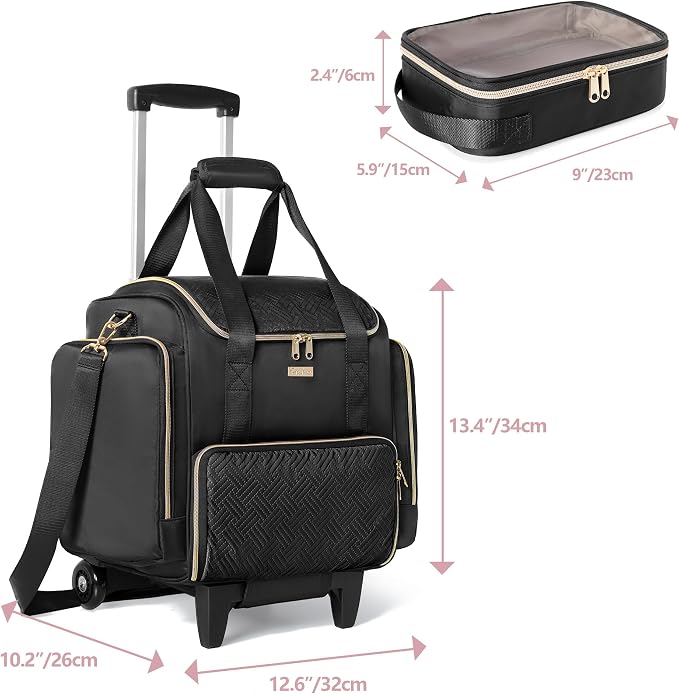 Rolling Makeup Case, Professional Makeup Train Case with Wheels | Makeup Artist Travel Bag with 4 Removable Bags, Professional Train Case with Adjustable Handle & Strap, Brush Storage Section - Image 6