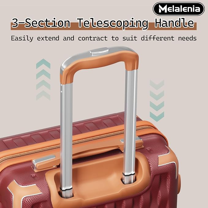 Melalenia Luggage Sets 7 Piece Hard Shell Carry on Suitcase with Spinner Wheels and TSA Lock, Lightweight Travel Duffel Bag for Women, Men, Red Brown - Image 3