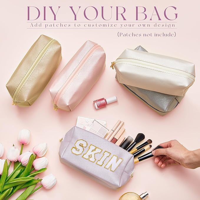 Kigeli Aesthetic Makeup Bags PU Leather Cosmetic Pouches Waterproof Plain Toiletry Bags Makeup Pouches Bulk for Women Party Gift Travel Storage Organizer(Bright Color,7.1 x 2.8 x 4.3 in) - Image 4