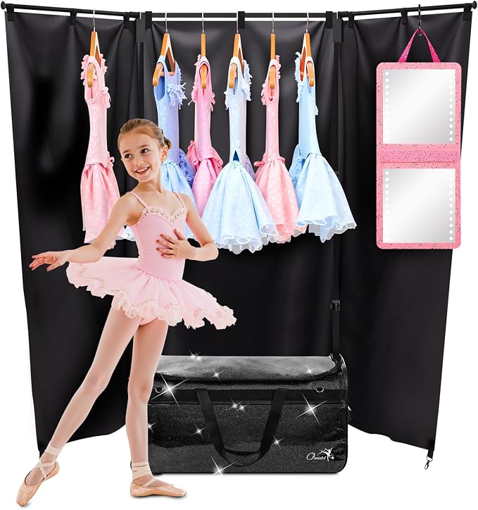 Dance Bag with Garment Rack and Curtain, 28" Rolling Dance Competition Duffle Bag with Garment Rack | Portable Dance Changing Room Suitcase for Dancers Athlete Livestreamer Cheerleaders by Omidel