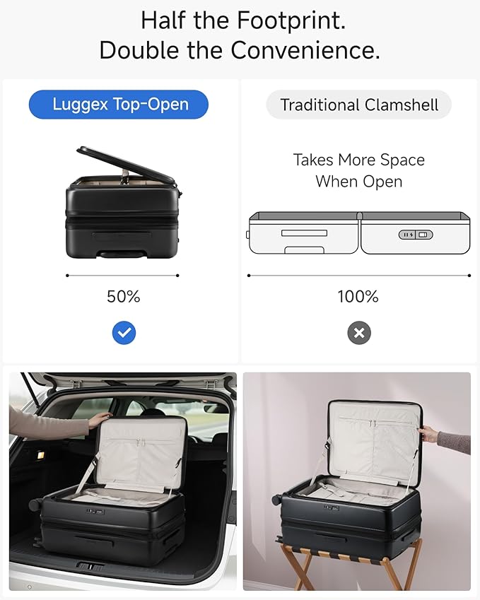 LUGGEX Checked Luggage Top Opening, Expandable Polycarbonate Hard Shell Suitcase with Wheels (FX-Core, Black, 24 Inch, 63L-70L) - Image 2